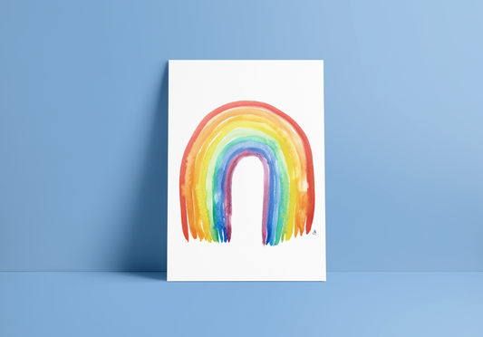 greeting card with a watercolor rainbow, blank inside