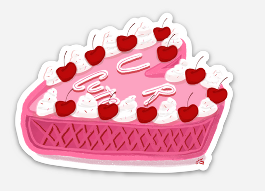 Heart shaped cake sticker with cherries and U R Cute written on top