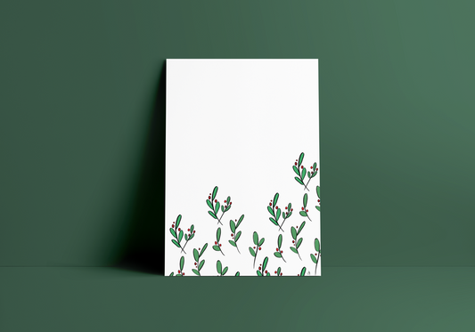 Holly leaves with red berry greeting card, blank inside
