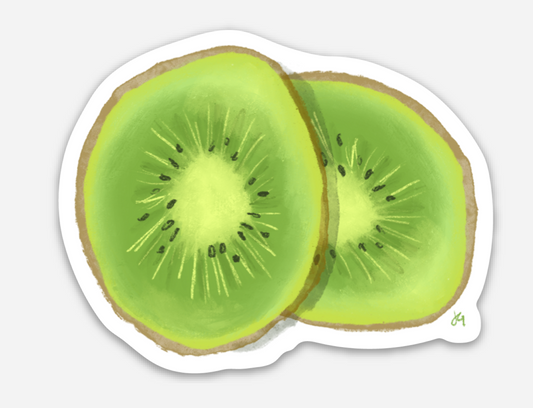 Kiwi sticker that features a kiwi cut in half showing the insides