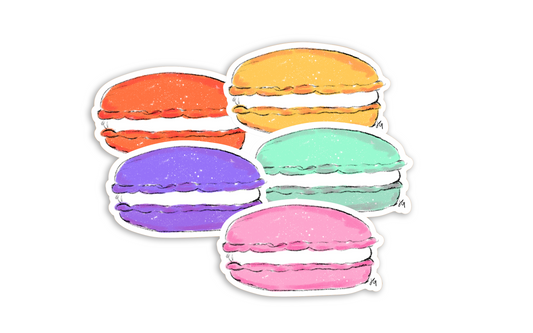 grouping of macaron stickers in pink, yellow, orange, mint and purple 