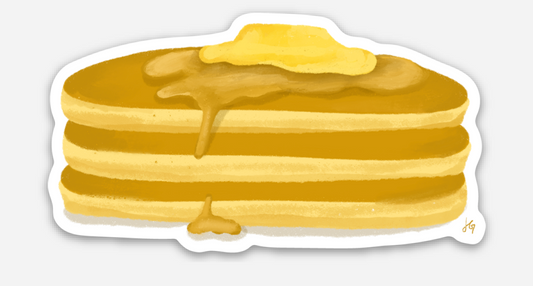 stacked pancakes sticker with butter and syrup dripping down
