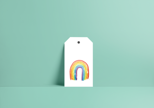 gift tag with a watercolor rainbow