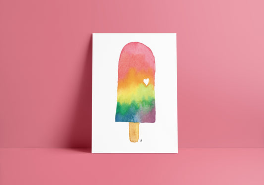 greeting card with a rainbow popsicle and a heart, blank inside