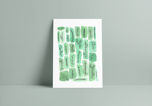 greeting card with green watercolor leafs, blank inside