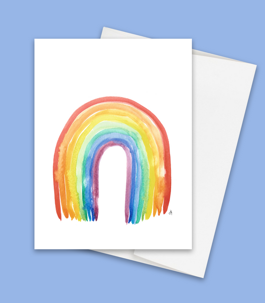 greeting card with a watercolor rainbow, that reads you're amazing inside