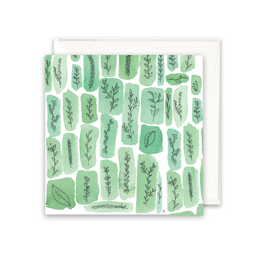 illustrated green leaves on a enclosure card