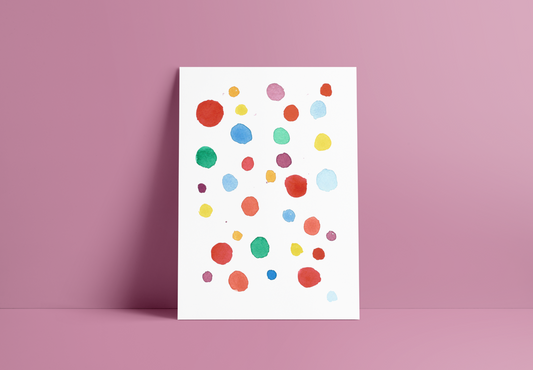 greeting card with varying sizes and colors of circles, blank inside
